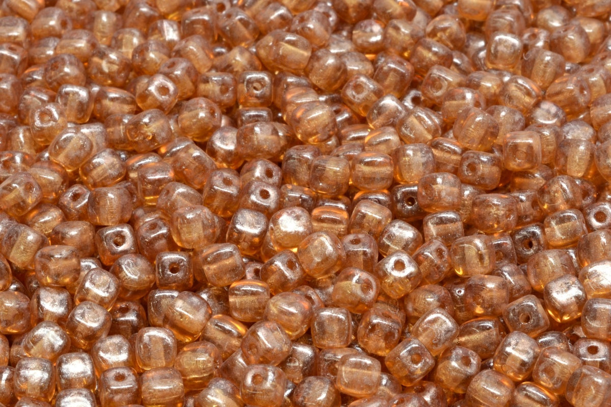 Cube Beads, Topaz Copper Splash (10070-86750), Glass, Czech Republic