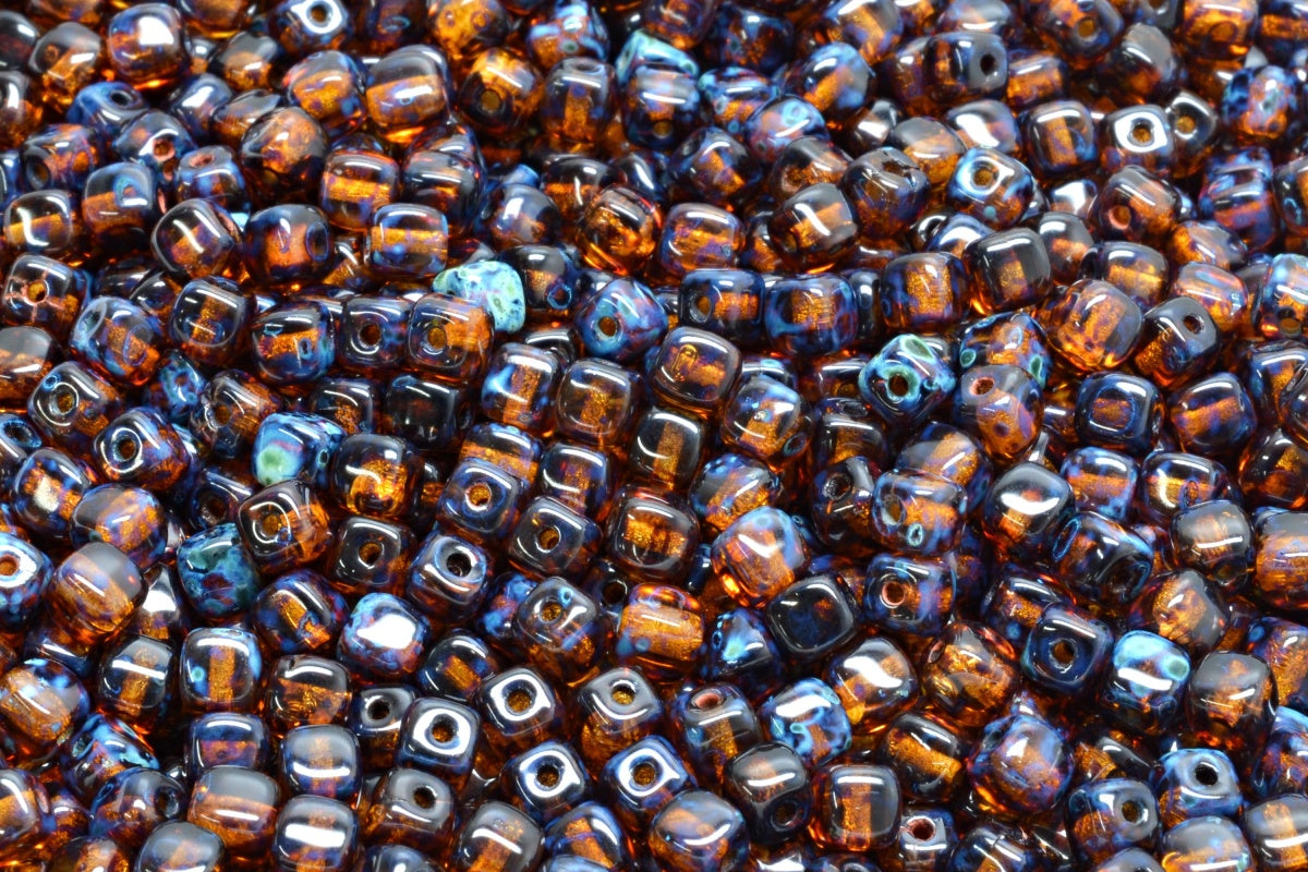 Cube Beads, Topaz Stain Strong (10070-86805), Glass, Czech Republic