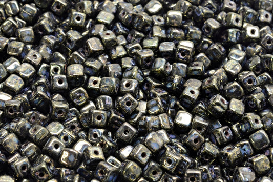 Cube Beads, Black Senegal Violet (23980-15695), Glass, Czech Republic