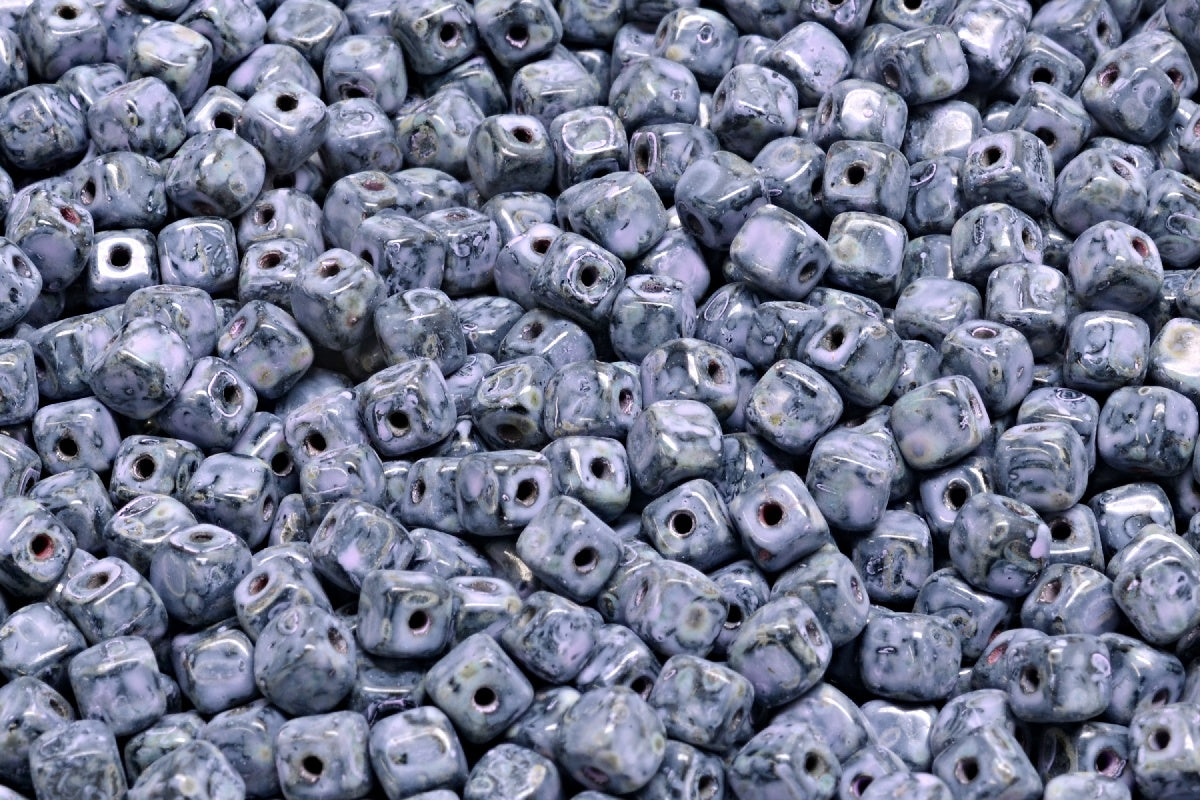 Cube Beads, Black Travertin Cold Purple Spotted (23980-86800-33305), Glass, Czech Republic
