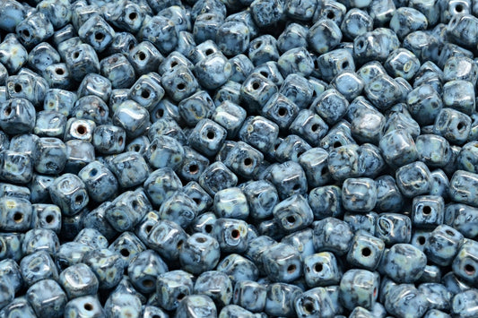 Cube Beads, Black Travertin Blue Spotted (23980-86800-33308), Glass, Czech Republic