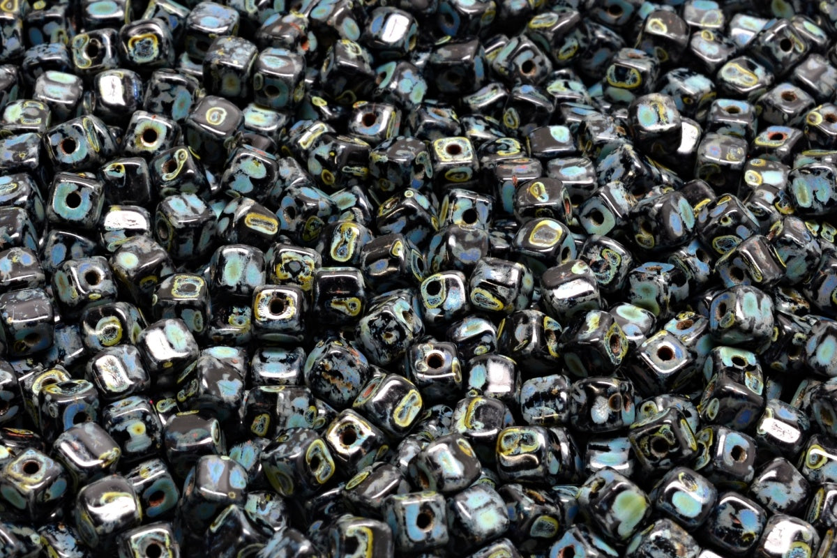 Cube Beads, Black Travertin (23980-86800), Glass, Czech Republic