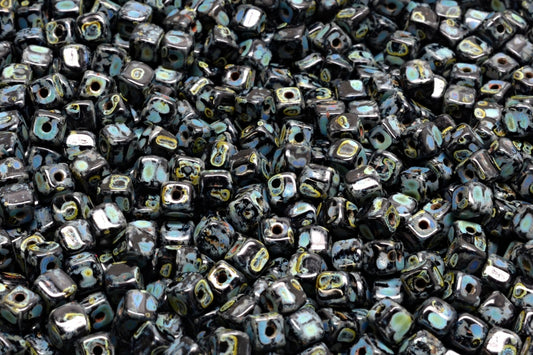 Cube Beads, Black Travertin (23980-86800), Glass, Czech Republic
