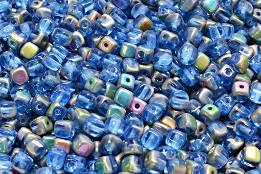 Cube Beads, Cobalt Crystal Vitrail Medium Coating (30050-28101), Glass, Czech Republic