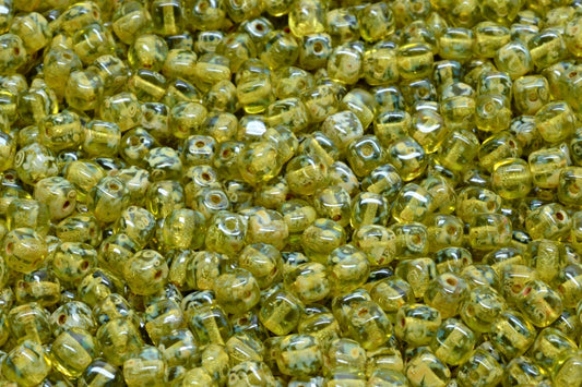 Cube Beads, Transparent Green Stain Strong (50230-86805), Glass, Czech Republic
