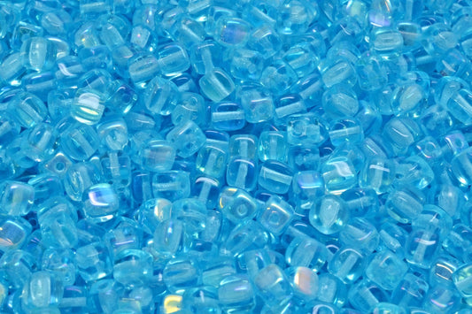 Cube Beads, Transparent Aqua Ab (60020-28701), Glass, Czech Republic