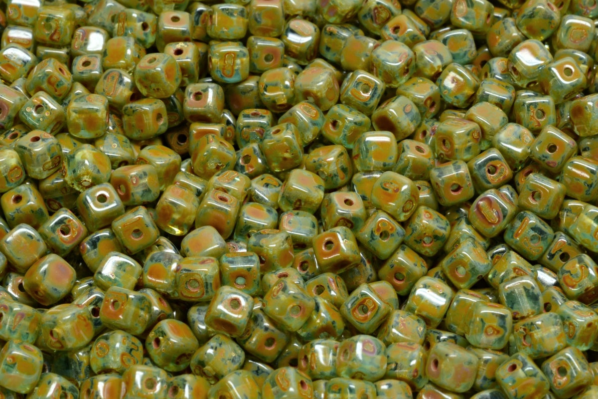 Cube Beads, Transparent Aqua Travertin (60020-86800), Glass, Czech Republic