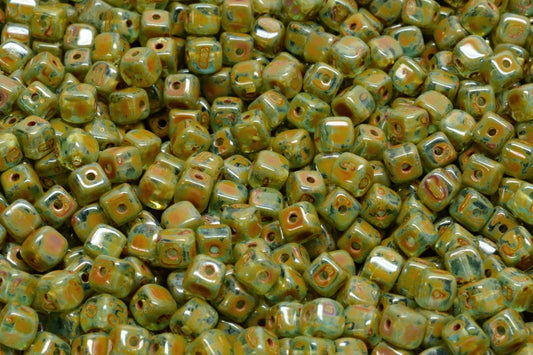 Cube Beads, Transparent Aqua Travertin (60020-86800), Glass, Czech Republic