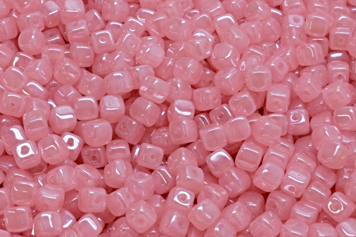 Cube Beads, Opal Pink Hematite (71400-14400), Glass, Czech Republic