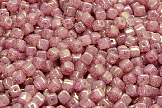 Cube Beads, Opal Pink Terracotta Violet (71400-15496), Glass, Czech Republic
