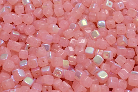 Cube Beads, Opal Pink Ab (71400-28701), Glass, Czech Republic