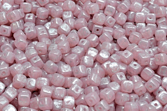 Cube Beads, Opal Pink Silver Splash (71400-86700), Glass, Czech Republic