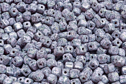 Cube Beads, Ruby Red Travertin Cold Purple Spotted (90080-86800-33305), Glass, Czech Republic