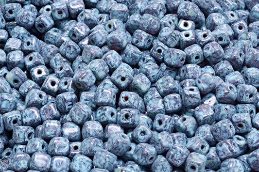 Cube Beads, Ruby Red Travertin Turqouise Spotted (90080-86800-33309), Glass, Czech Republic