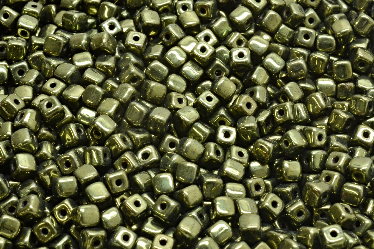 Cube Beads, Black Luster Red Full Coated (23980-14495), Glass, Czech Republic