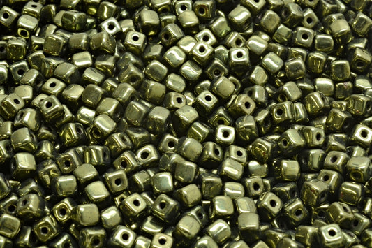 Cube Beads, Black Luster Red Full Coated (23980-14495), Glass, Czech Republic