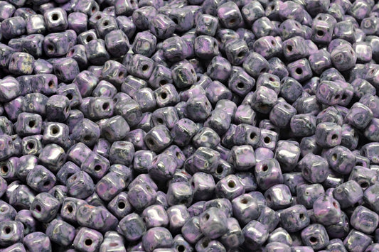 Cube Beads, Black Travertin Pink Spotted (23980-86800-33306), Glass, Czech Republic