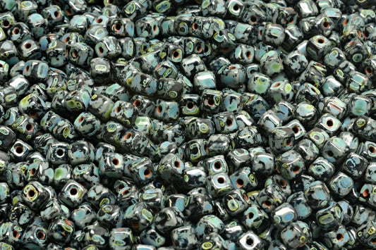 Cube Beads, Black Travertin (23980-86800), Glass, Czech Republic
