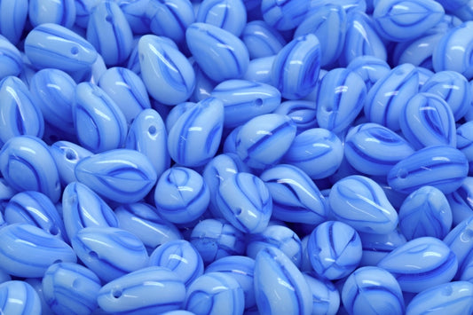 OUTLET 10 grams Drop Beads, 6 x 9 mm, Mixed Blue White (35000), Glass, Czech Republic