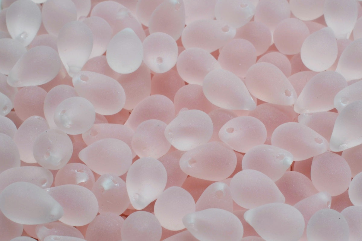 OUTLET 10 grams Drop Beads, 6 x 9 mm, Transparent Pink Matte (70100-84100), Glass, Czech Republic