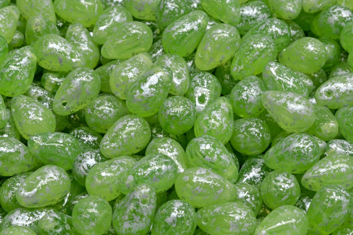 OUTLET 10 grams Drop Beads, 6 x 9 mm, R5542 Silver Splash (R5542-94400), Glass, Czech Republic