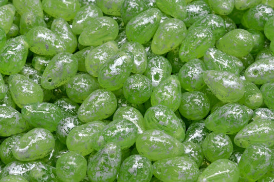 OUTLET 10 grams Drop Beads, 6 x 9 mm, R5542 Silver Splash (R5542-94400), Glass, Czech Republic