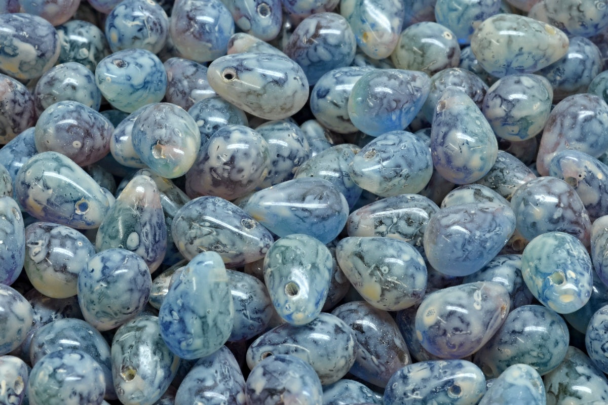 OUTLET 10 grams Drop Beads, 6 x 9 mm, Tt004 Beige Travertin Spotted (TT004-33301), Glass, Czech Republic