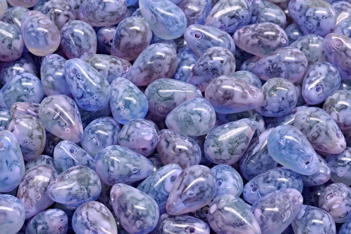 OUTLET 10 grams Drop Beads, 6 x 9 mm, Tt004 Cold Purple Spotted (TT004-33305), Glass, Czech Republic