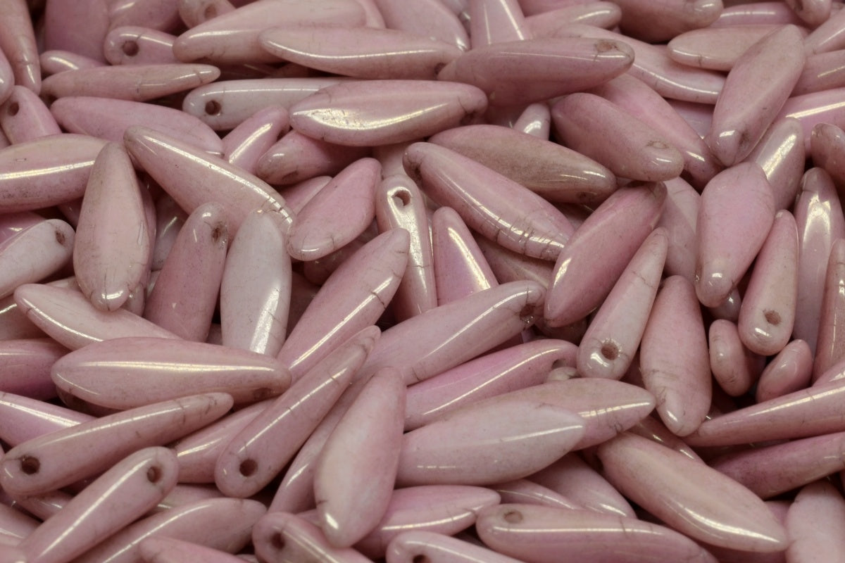 OUTLET 10 grams Dagger Beads, 5 x 16 mm, White Luster Lila (02010-14494), Glass, Czech Republic