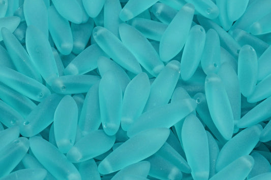 Dagger Beads, Transparent Aqua Matte (60110-84100), Glass, Czech Republic