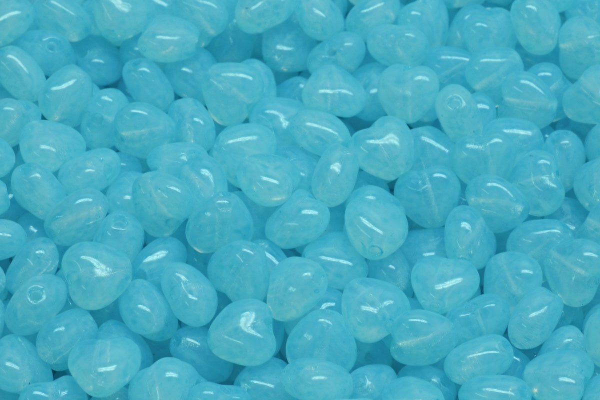 OUTLET 10 grams Heart Beads, 6 x 6 mm, Opal White Light Aqua Blue (01000-34308), Glass, Czech Republic