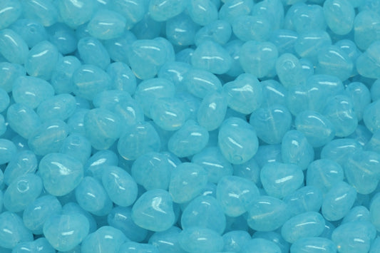 OUTLET 10 grams Heart Beads, 6 x 6 mm, Opal White Light Aqua Blue (01000-34308), Glass, Czech Republic