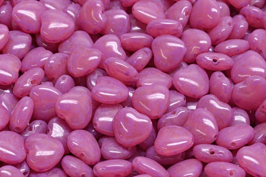 OUTLET 10 grams Heart Beads, 8 x 8 mm, Opal Pink Pink Spotted (71010-33306), Glass, Czech Republic