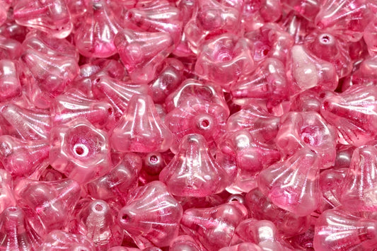 OUTLET 10 grams Flower Bell Beads, 9 x 9 mm, Transparent Pink Pink Lined (70110-54321), Glass, Czech Republic