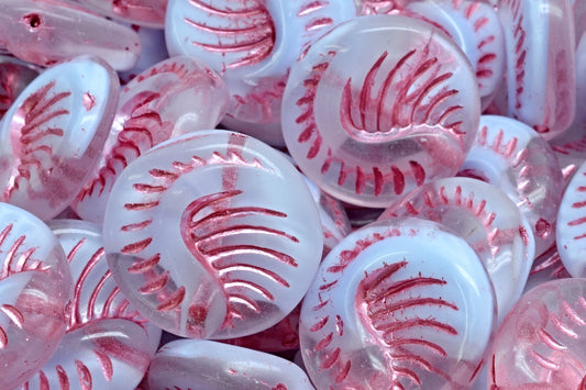 Fossil Coin Beads, Mixed Light Blue Crystal Pink Lined (36006-54321), Glass, Czech Republic