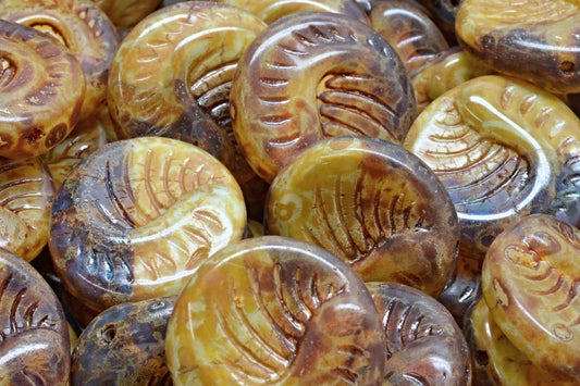 Fossil Coin Beads, Mixed Light Blue Crystal Travertin (36006-86800), Glass, Czech Republic