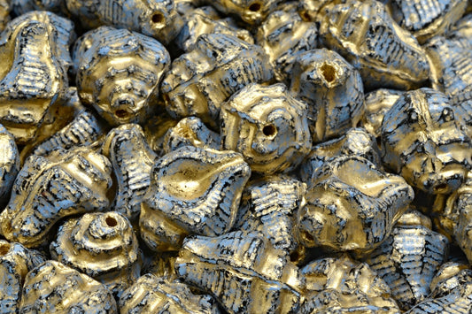 Murex Shell Beads, Black Blue Spotted Gold Lined (23980-33308-54302), Glass, Czech Republic