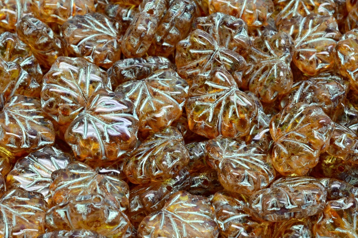Maple Leaf Beads, Crystal Travertin 43801 (00030-86800-43801), Glass, Czech Republic