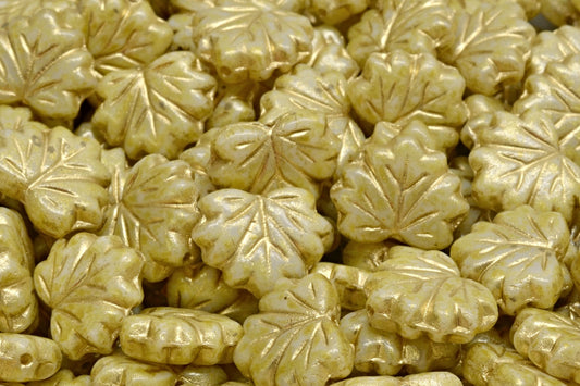 Maple Leaf Beads, White Gold Lined Light Yellow (02010-54302-34302), Glass, Czech Republic