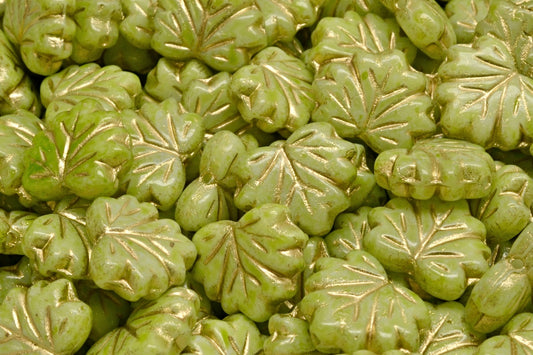 Maple Leaf Beads, White Gold Lined Light Green (02010-54302-34310), Glass, Czech Republic