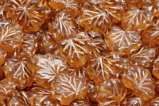 Maple Leaf Beads, Topaz Copper Lined (10070-54307), Glass, Czech Republic