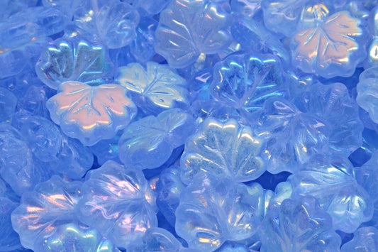 Maple Leaf Beads, Transparent Blue Ab (30020-28701), Glass, Czech Republic