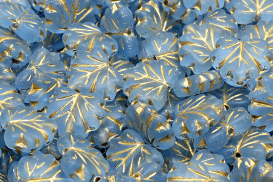 Maple Leaf Beads, Transparent Blue Matte Gold Lined (30020-84100-54302), Glass, Czech Republic