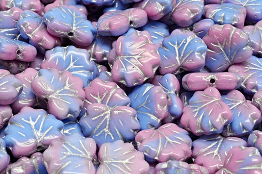 Maple Leaf Beads, Mix Blue Pink Opaque Silver Lined (37724-54301), Glass, Czech Republic