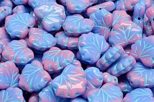 Maple Leaf Beads, Mix Blue Pink Opaque Light Blue Lined (37724-54308), Glass, Czech Republic