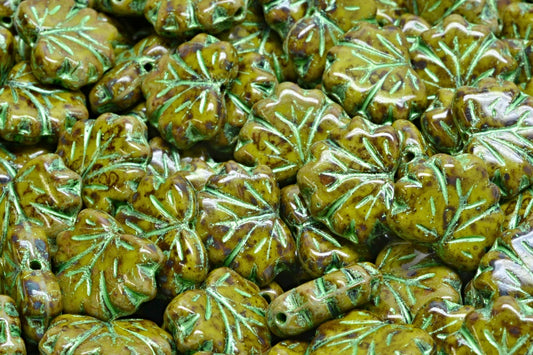 Maple Leaf Beads, Green Travertin Green (53420-86800-43813), Glass, Czech Republic