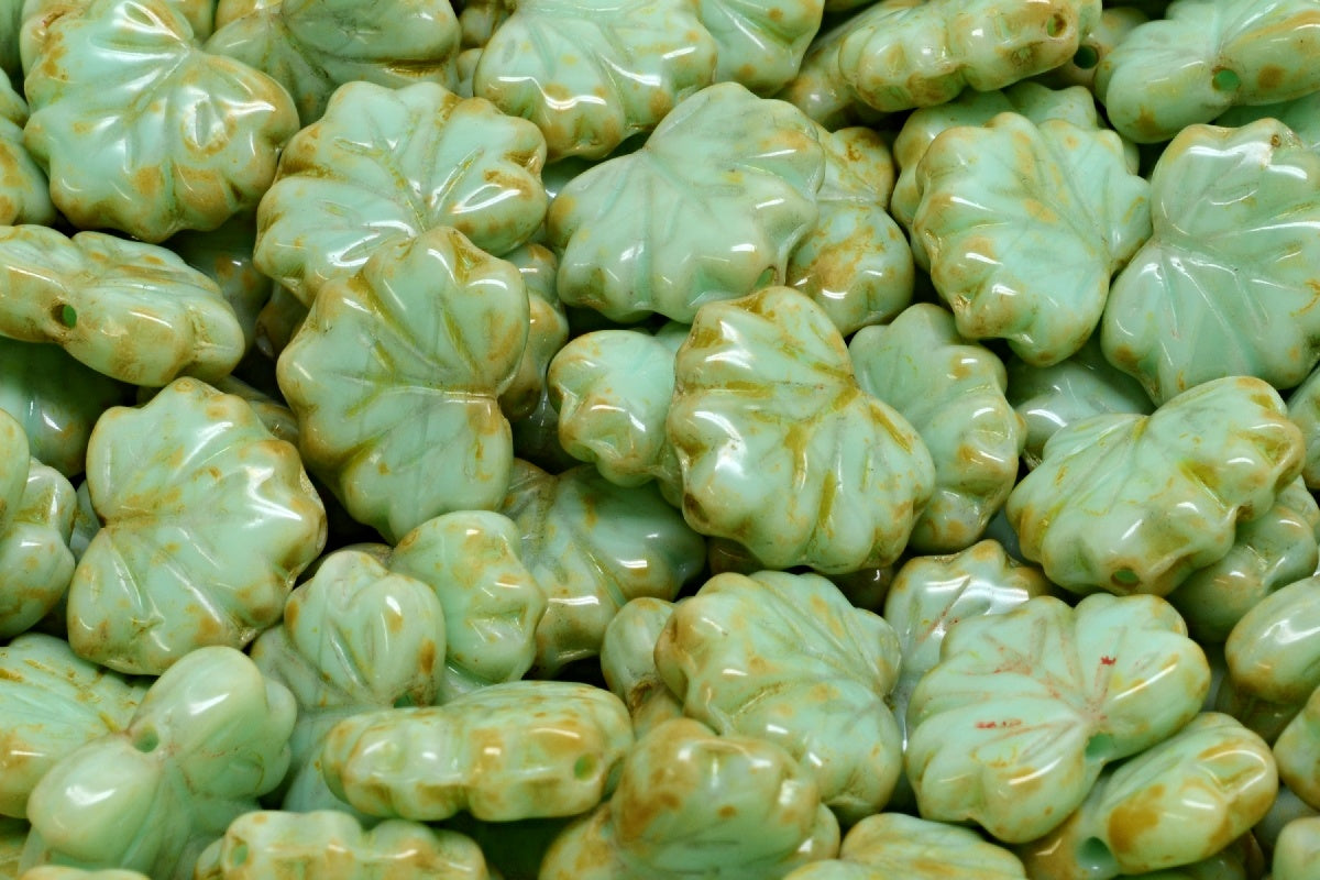 Maple Leaf Beads, Turquise Travertin (63100-86800), Glass, Czech Republic