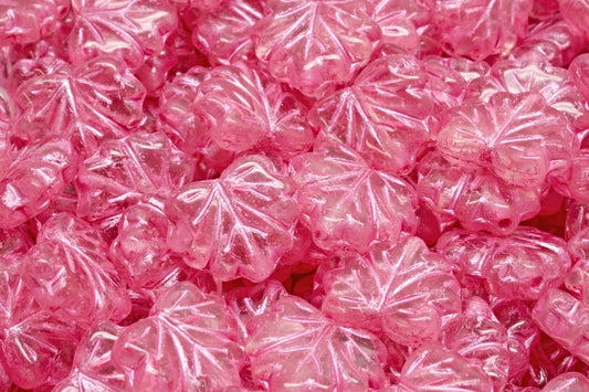Maple Leaf Beads, Transparent Pink Pink Lined (70120-54321), Glass, Czech Republic