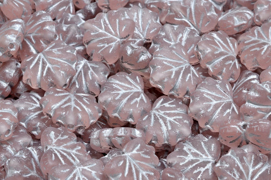 Maple Leaf Beads, Transparent Pink Matte Silver Lined (70120-84100-54301), Glass, Czech Republic