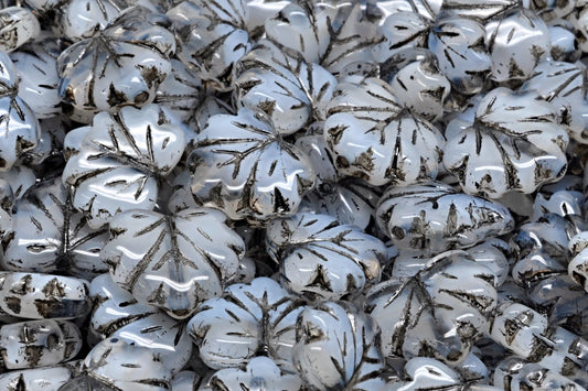 Maple Leaf Beads, R0034 Black Lined (R0034-54313), Glass, Czech Republic